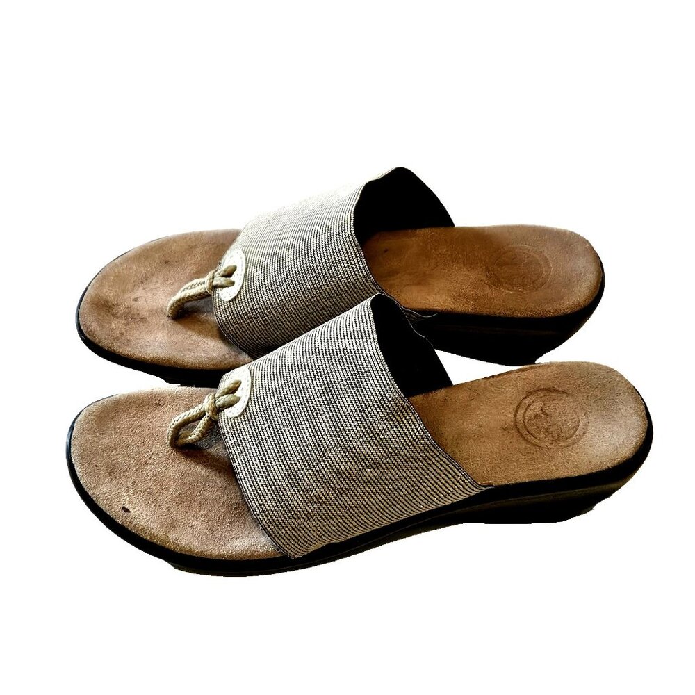 CHARLESTON SHOE CO. tan and beige slide sandals